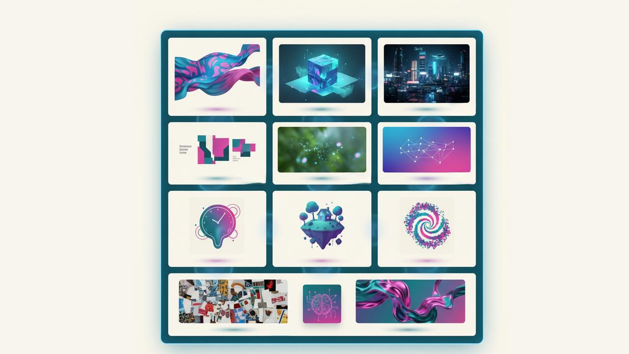 Array of AI-generated ad concepts across video and display formats