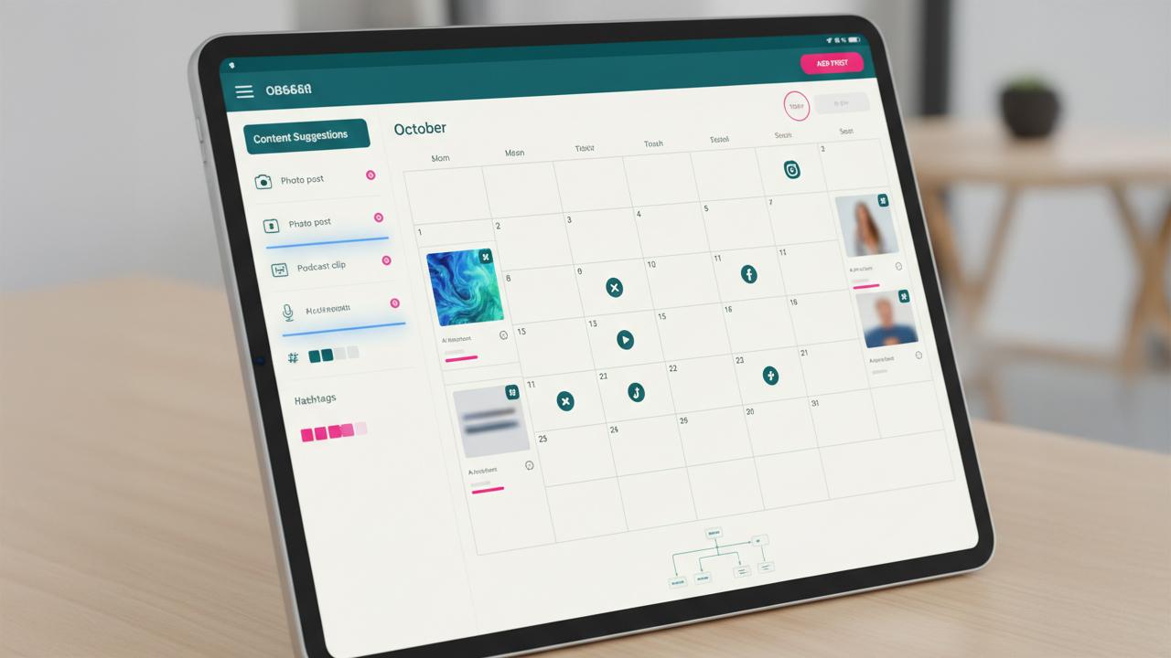 AI-generated content calendar with scheduled posts and channels