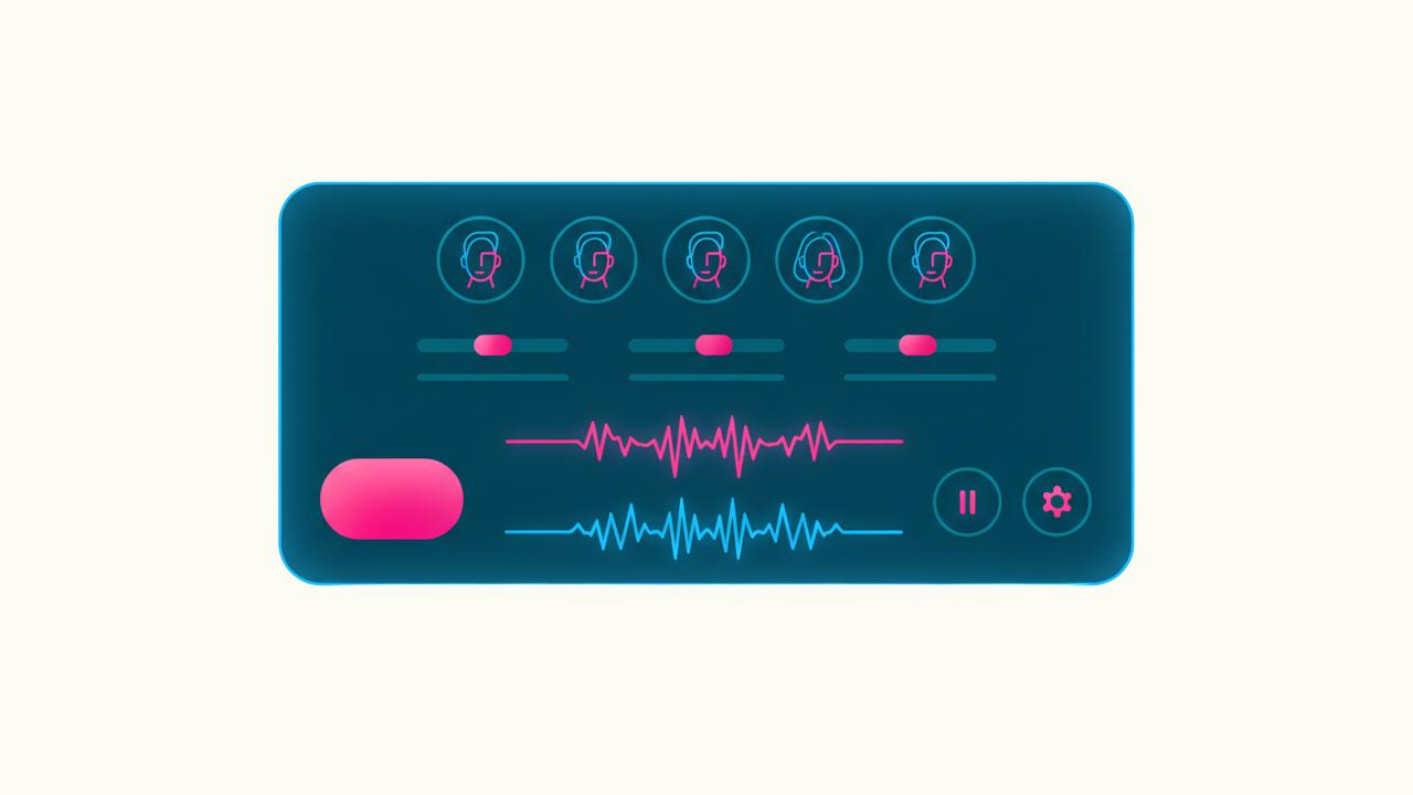 Voiceover dashboard showing waveform and AI voice selections