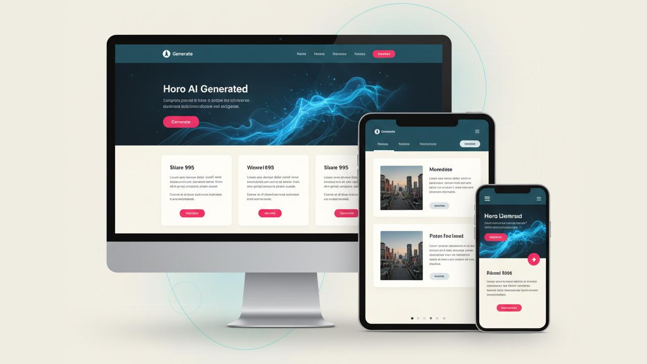 Collection of AI-generated website mockups across devices